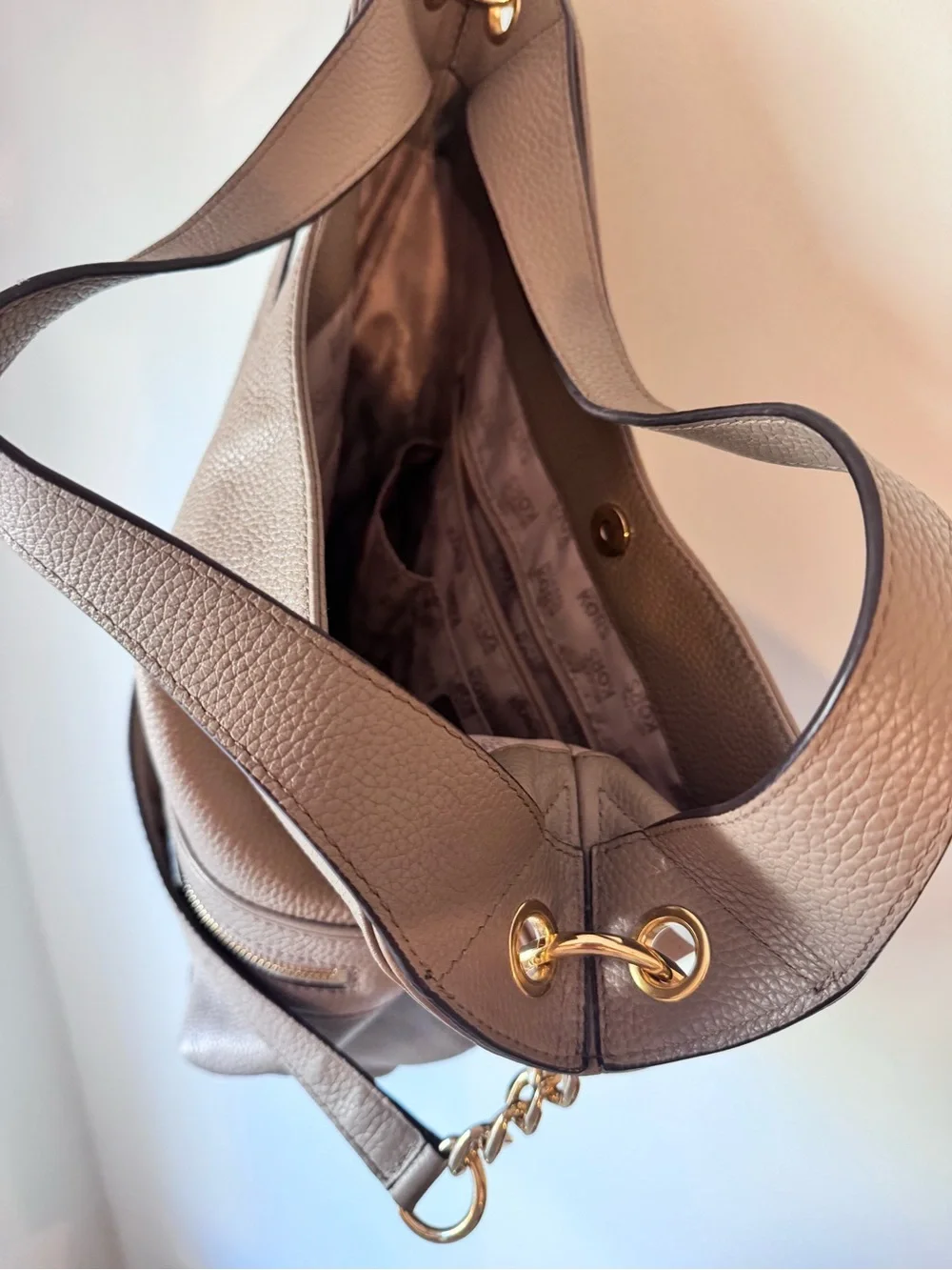 Michael Kors Jamesport Taupe Pebbled Leather Hobo with Gold Hardware large tote